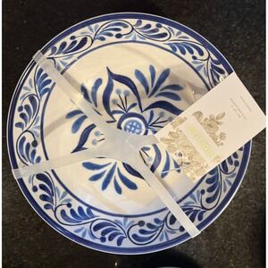 Shabby Chic Melamine Salad/Cereal Bowls Blue White Scroll New Set Of 4